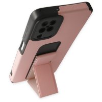 Newface Samsung Galaxy A12 Kılıf Mega Standlı Silikon - Pudra