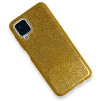 Newface Samsung Galaxy A12 Kılıf Simli Katmanlı Silikon - Gold