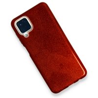 Newface Samsung Galaxy A12 Kılıf Simli Katmanlı Silikon - Kırmızı
