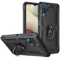 Newface Samsung Galaxy A12 Kılıf Sofya Yüzüklü Silikon Kapak - Siyah