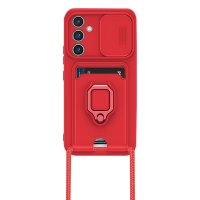 Newface Samsung Galaxy A14 4G Kılıf Zuma Kartvizitli Yüzüklü Silikon - Kırmızı