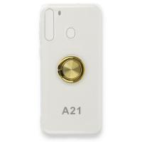 Newface Samsung Galaxy A21 Kılıf Gros Yüzüklü Silikon - Gold