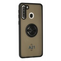 Newface Samsung Galaxy A21 Kılıf Montreal Yüzüklü Silikon Kapak - Siyah