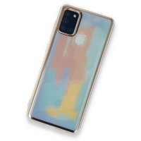 Newface Samsung Galaxy A21S Kılıf Çiçekli Silikon - Mavi