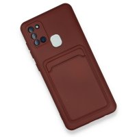 Newface Samsung Galaxy A21S Kılıf Kelvin Kartvizitli Silikon - Bordo