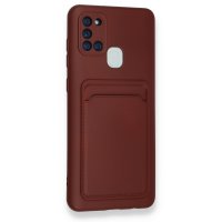 Newface Samsung Galaxy A21S Kılıf Kelvin Kartvizitli Silikon - Bordo
