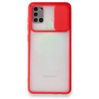 Newface Samsung Galaxy A21S Kılıf Palm Buzlu Kamera Sürgülü Silikon - Kırmızı