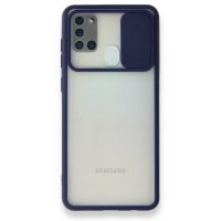 Newface Samsung Galaxy A21S Kılıf Palm Buzlu Kamera Sürgülü Silikon - Lacivert