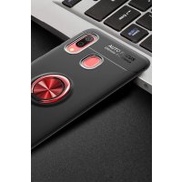Newface Samsung Galaxy A30 Kılıf Range Yüzüklü Silikon - Siyah-Kırmızı