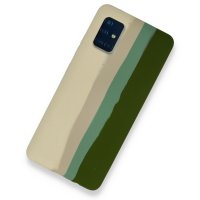 Newface Samsung Galaxy A51 Kılıf Ebruli Lansman Silikon - Beyaz-Yeşil