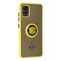 Newface Samsung Galaxy A51 Kılıf Montreal Yüzüklü Silikon Kapak - Sarı