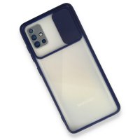 Newface Samsung Galaxy A51 Kılıf Palm Buzlu Kamera Sürgülü Silikon - Lacivert