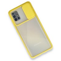 Newface Samsung Galaxy A51 Kılıf Palm Buzlu Kamera Sürgülü Silikon - Sarı