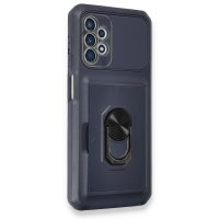 Newface Samsung Galaxy A53 5G Kılıf Klik Yüzüklü Kartvizitli Silikon - Mavi