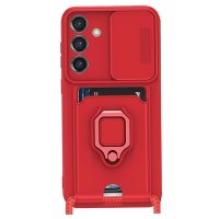 Newface Samsung Galaxy A55 5G Kılıf Zuma Kartvizitli Yüzüklü Silikon - Kırmızı