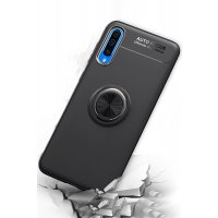 Newface Samsung Galaxy A70 Kılıf Range Yüzüklü Silikon - Siyah-Kırmızı