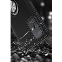 Newface Samsung Galaxy A71 Kılıf Range Yüzüklü Silikon - Siyah-Mavi