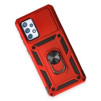 Newface Samsung Galaxy A72 Kılıf Pars Lens Yüzüklü Silikon - Kırmızı