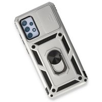 Newface Samsung Galaxy A73 5G Kılıf Pars Lens Yüzüklü Silikon - Gümüş