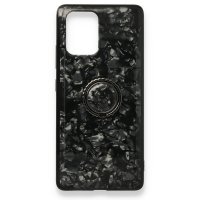 Newface Samsung Galaxy A91 / S10 Lite Kılıf Marble Yüzüklü Silikon - Siyah