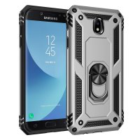 Newface Samsung Galaxy J7 Pro / J730 Kılıf Sofya Yüzüklü Silikon Kapak - Gümüş