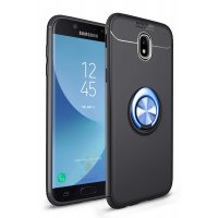 Newface Samsung Galaxy J7 Pro / J730 Kılıf Range Yüzüklü Silikon - Siyah-Mavi