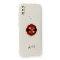 Newface Samsung Galaxy M11 Kılıf Gros Yüzüklü Silikon - Kırmızı