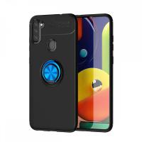 Newface Samsung Galaxy M11 Kılıf Range Yüzüklü Silikon - Siyah-Mavi