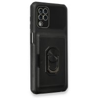 Newface Samsung Galaxy M12 Kılıf Klik Yüzüklü Kartvizitli Silikon - Siyah