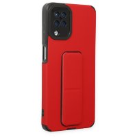 Newface Samsung Galaxy M12 Kılıf Mega Standlı Silikon - Kırmızı