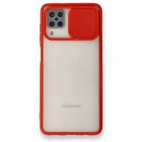 Newface Samsung Galaxy M12 Kılıf Palm Buzlu Kamera Sürgülü Silikon - Kırmızı