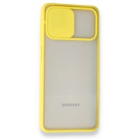 Newface Samsung Galaxy M12 Kılıf Palm Buzlu Kamera Sürgülü Silikon - Sarı