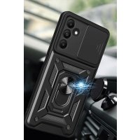 Newface Samsung Galaxy M15 Kılıf Pars Lens Yüzüklü Silikon - Siyah