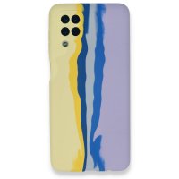 Newface Samsung Galaxy M22 Kılıf Ebruli Lansman Silikon - Sarı-Lila