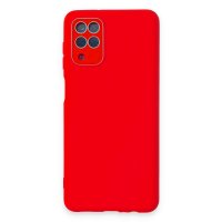 Newface Samsung Galaxy M22 Kılıf Lansman Glass Kapak - Kırmızı