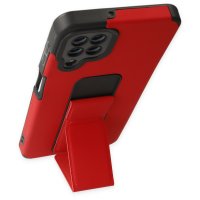Newface Samsung Galaxy M22 Kılıf Mega Standlı Silikon - Kırmızı