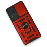 Newface Samsung Galaxy M22 Kılıf Pars Lens Yüzüklü Silikon - Kırmızı