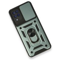 Newface Samsung Galaxy M22 Kılıf Pars Lens Yüzüklü Silikon - Yeşil