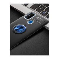 Newface Samsung Galaxy M21 Kılıf Range Yüzüklü Silikon - Siyah-Mavi