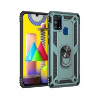 Newface Samsung Galaxy M30S Kılıf Sofya Yüzüklü Silikon Kapak - Yeşil