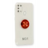 Newface Samsung Galaxy M31 Kılıf Gros Yüzüklü Silikon - Kırmızı