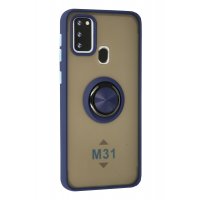 Newface Samsung Galaxy M31 Kılıf Montreal Yüzüklü Silikon Kapak - Lacivert