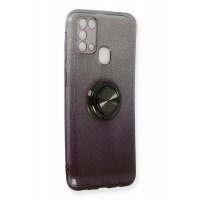 Newface Samsung Galaxy M31 Kılıf Simli Yüzüklü Silikon - Siyah