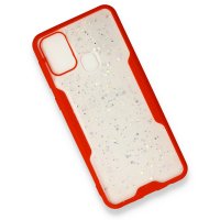 Newface Samsung Galaxy M31 Kılıf Platin Simli Silikon - Kırmızı