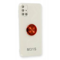 Newface Samsung Galaxy M31S Kılıf Gros Yüzüklü Silikon - Kırmızı