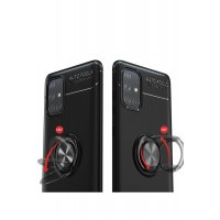 Newface Samsung Galaxy M31S Kılıf Range Yüzüklü Silikon - Siyah-Kırmızı