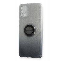 Newface Samsung Galaxy M31S Kılıf Simli Yüzüklü Silikon - Siyah