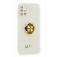 Newface Samsung Galaxy M51 Kılıf Gros Yüzüklü Silikon - Gold