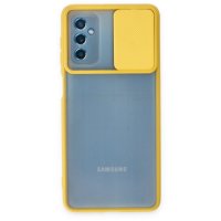 Newface Samsung Galaxy M52 5G Kılıf Palm Buzlu Kamera Sürgülü Silikon - Sarı