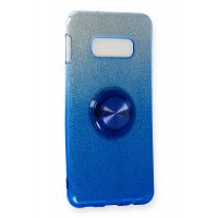 Newface Samsung Galaxy S10E Kılıf Simli Yüzüklü Silikon - Mavi